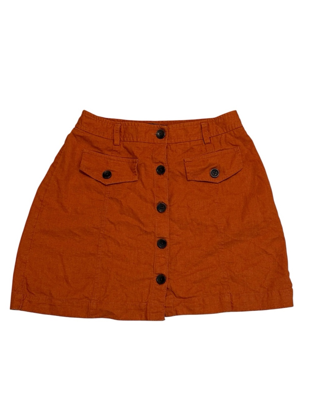 Banana Republic Linen Blend Button Front Mini Skirt Rust Orange